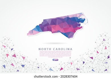 North Carolina map - State of USA Map International vector template with polygon pink color gradient isolated on white background for education, website, banner - Vector illustration eps 10