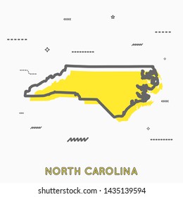 North Carolina map in thin line style. North Carolina infographic map icon with small thin line geometric figures.  North Carolina state. Vector illustration linear modern concept