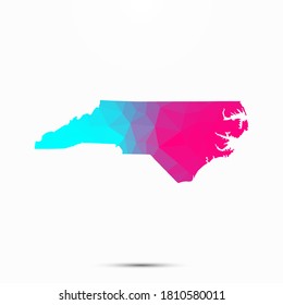 North Carolina map triangle low poly geometric polygonal abstract style. Cyan pink gradient abstract tessellation modern design background low poly North Carolina abstract map. Vector illustration