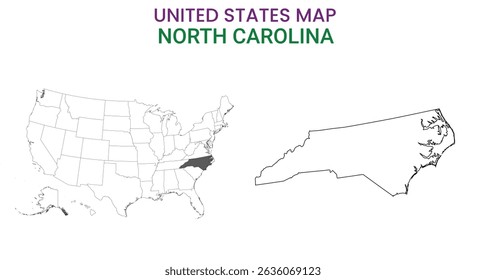 North Carolina map of USA state. North Carolina map vector illustration. North Carolina vector map on white background.