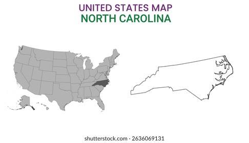 North Carolina map of USA state. North Carolina map vector illustration. North Carolina vector map on white background.