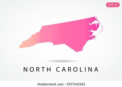North Carolina Map - USA, United States of America map, World Map International vector template with Pink gradient color isolated on white background - Vector illustration eps 10