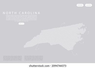 North Carolina Map - USA, United States of America map vector template with White dots, grid, grunge, halftone style isolated on grey background for infographic, design - Vector illustration eps 10