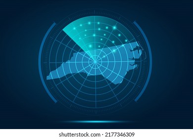 North Carolina Map - USA, United States of America Map vector template with futuristic circle radar style HUD, GUI, UI interface isolated on blue background for design - Vector illustration eps 10