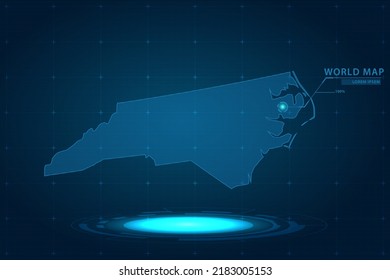 North Carolina Map - USA, United States Of America Map Vector Template With Hologram In Perspective Style And HUD, GUI, UI Interface Isolated On Blue Background For Design - Vector Illustration Eps 10