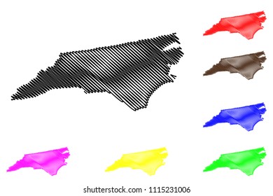 North Carolina map vector illustration, scribble sketch North Carolina map black, red, blue, green, yellow, purple