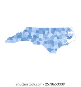 North Carolina, NC - detailed political map of US state. Administrative map divided into counties. Blue map with county name labels. Vector illustration