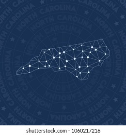 North Carolina network style US state map. Admirable space style, modern design for infographics or presentation.