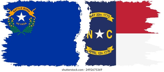 North Carolina and Nevada states grunge brush flags connection, vector