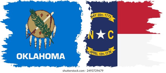 North Carolina and Oklahoma states grunge brush flags connection, vector