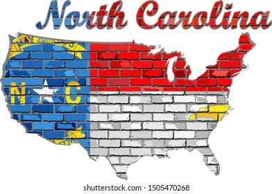 North Carolina on a brick wall - Illustration,
Font with the North Carolina flag