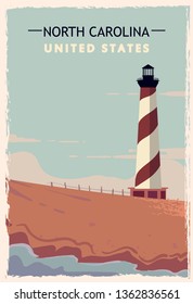 North Carolina retro poster. USA North-Carolina travel illustration. United States of America greeting card. vector illustration.