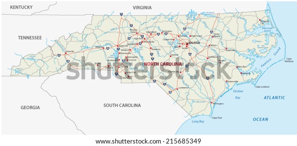 North Carolina Road Map Stock Vector (Royalty Free) 215685349