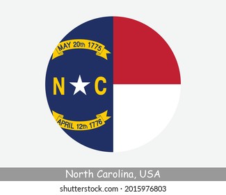 North Carolina Round Circle Flag. NC USA State Circular Button Banner Icon. North Carolina United States of America State Flag. Old North State, Tar Heel State, EPS Vector