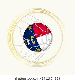North Carolina scoring goal, abstract football symbol with illustration of North Carolina ball in soccer net. Vector sport illustration.