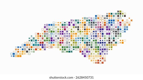 North Carolina, shape of the state build of colored cells. Digital style map of the North Carolina on white background. Small size square blocks. Creative vector illustration.