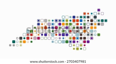 North Carolina, shape of the state build of colored cells. Digital style map of the North Carolina on white background. Large size rounded square blocks. Stylish vector illustration.