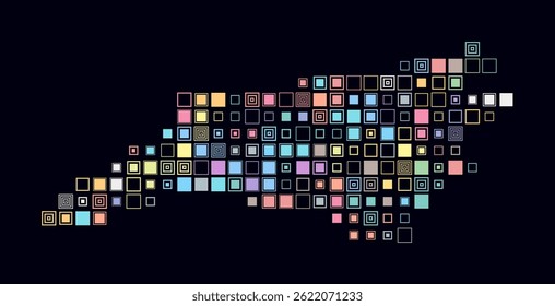 North Carolina, shape of the state built of colored cells. Digital style map of North Carolina on a dark background. Large size square blocks. Stylish vector illustration.
