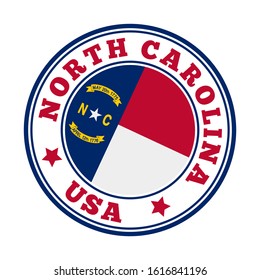 North Carolina sign. Round us state logo with flag of North Carolina. Vector illustration.