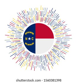 North Carolina sign. Us state flag with colorful rays. Radiant sunburst with North Carolina flag. Vector illustration.