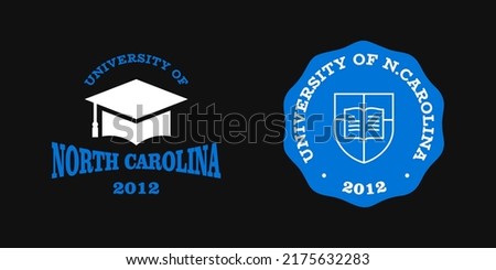 North Carolina slogan typography graphics for t-shirt. University print and logo for apparel. T-shirt design with shield and graduate hat. Vector illustration.