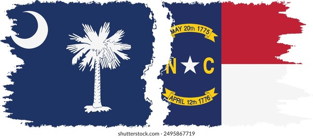 North Carolina and South Carolina states grunge brush flags connection, vector