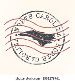 North Carolina Stamp Postal. Map Silhouette Seal. Passport Round Design. Vector Icon. Design Retro Travel.