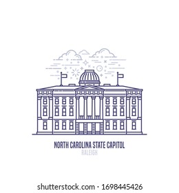 North Carolina State Capitol Located In Raleigh, North Carolina. The Seat Of Government For The U.S. State Of North Carolina. The Great Example Of Greek Revival Architecture. Vector Linear Style Icon