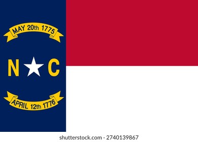 North Carolina state flag 3-2 ratio. Part of The United States of America. Clean design for print, web, or educational use. Vector illustration.