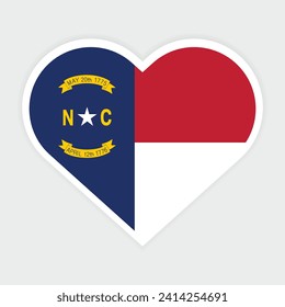 North Carolina state flag in Heart shape. Vector North Carolina flag in Heart.
