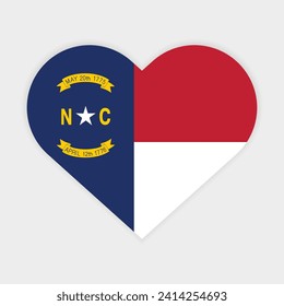 North Carolina state flag in Heart shape. Vector North Carolina flag in Heart.
