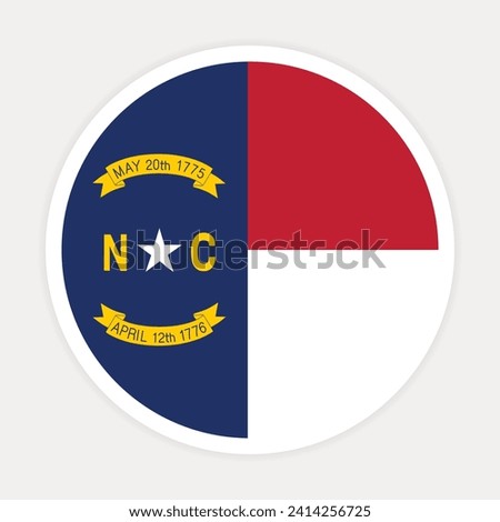 North Carolina State flag vector icon design. North Carolina State circle flag. Round of North Carolina flag. 
