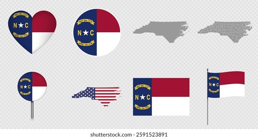 North Carolina State Flags and Maps Icon Pack.