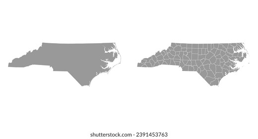 North Carolina state gray maps. Vector illustration.