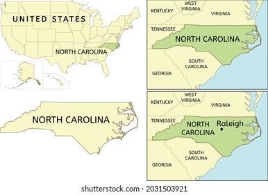 North Carolina state location on map of USA