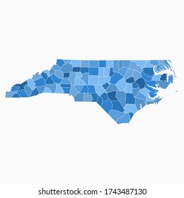 North Carolina State Map Administration Division Blue Color. Arkansas Karte Vector Illustration Eps10