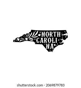 North Carolina state map with doodle decorative ornaments. For printing on souvenirs and T-shirts