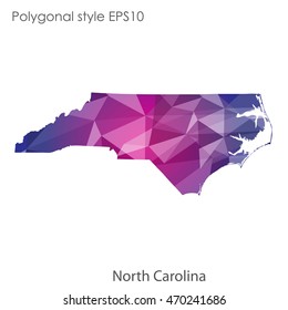 North Carolina state map in geometric polygonal style.Abstract gems triangle,modern design background. Vector illustration EPS10
