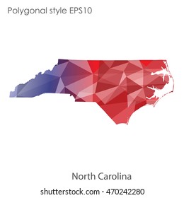 North Carolina state map in geometric polygonal style.Abstract gems triangle,modern design background. Vector illustration EPS10