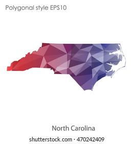 North Carolina state map in geometric polygonal style.Abstract gems triangle,modern design background. Vector illustration EPS10