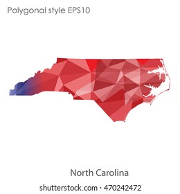 North Carolina state map in geometric polygonal style.Abstract gems triangle,modern design background. Vector illustration EPS10