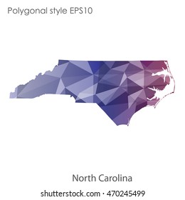 North Carolina state map in geometric polygonal style.Abstract gems triangle,modern design background. Vector illustration EPS10