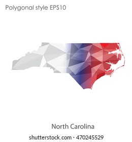 North Carolina state map in geometric polygonal style.Abstract gems triangle,modern design background. Vector illustration EPS10