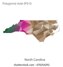 North Carolina state map in geometric polygonal style.Abstract gems triangle,modern design background. Vector illustration EPS10