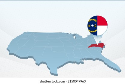 North Carolina State Map On United States Of America Map In Perspective. Vector Presentation.