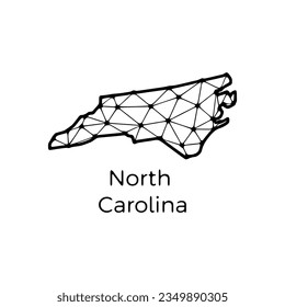 North Carolina state map polygonal illustration made of lines and dots, isolated on white background. US state low poly design