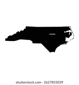 North Carolina State Map with Raleigh Capital