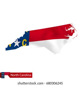 North Carolina state map with waving flag of US State. Vector illustration.