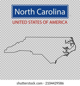 North Carolina state outline map on a transparent background, United States of America line icon, map borders of the USA North Carolina state.