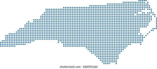 North Carolina state of USA map dots vector outline illustration in blue background. Dotted map of North Carolina state of United States of America. Creative pixel art map with highly detailed border 